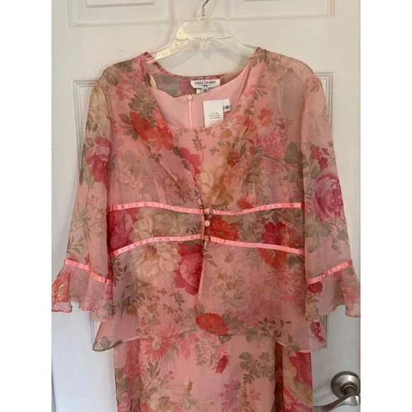 Vintage 90's Miss Dorby Pink Floral Sleeveless Maxi Dress And Jacket Size 12 - Picture 3 of 13